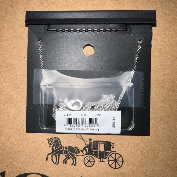 NWT Coach Silver Pave Bar Necklace Crystal Smile C Logo Charm 91431 Gift Bag - Picture 4 of 6